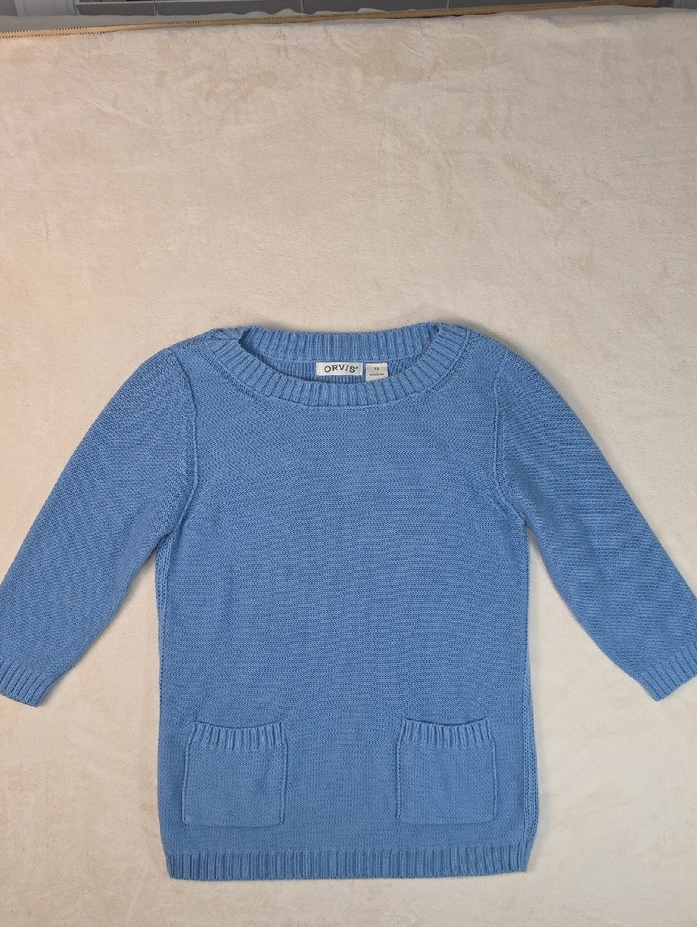 Orvis Sky Blue Crewneck Sweater with Front Pockets Size XS